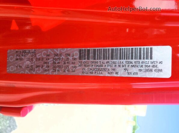 1C4HJXDG5KW528214 2019 JEEP WRANGLER Red 