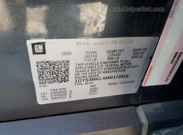 1GYS4MKLXMR172818 2021 CADILLAC ESCALADE Blue Панорамний вид салону 360°