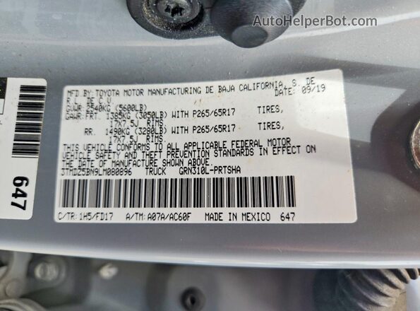 3TMDZ5BN9LM080896 2020 TOYOTA TACOMA Gray VIN sticker view