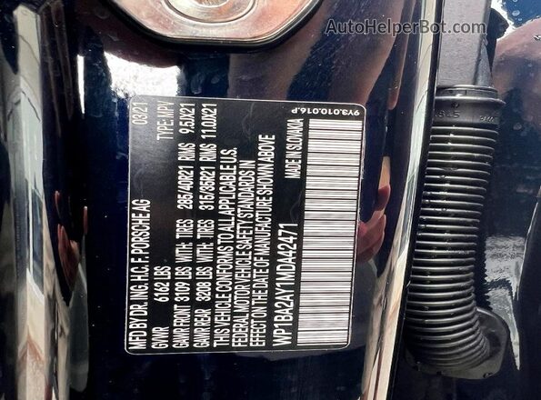 WP1BA2AY1MDA42471 2021 PORSCHE CAYENNE Blue Հետևի նստատեղերի տեսք