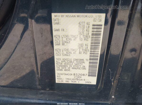 5BZAF0AA1GN852087 2016 NISSAN NV PASSENGER NV3500 HD Blue Vista del compartimento del motor