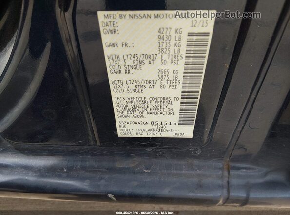 5BZAF0AA2GN851515 2016 NISSAN NV PASSENGER NV3500 HD Dark Blue Вид подкапотного пространства