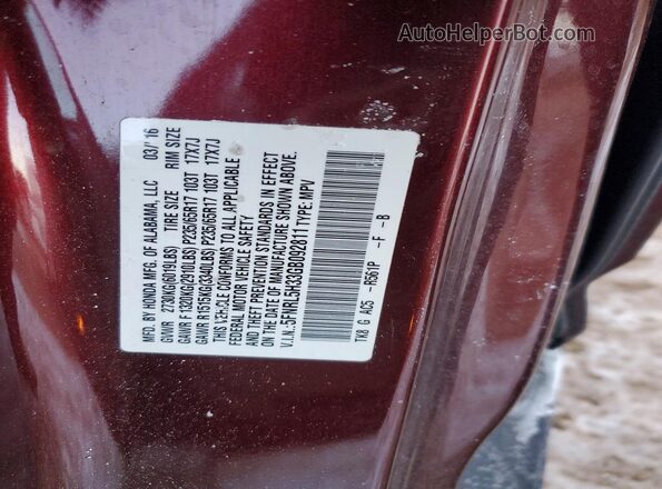 5FNRL5H33GB092811 2016 HONDA ODYSSEY Burgundy 
