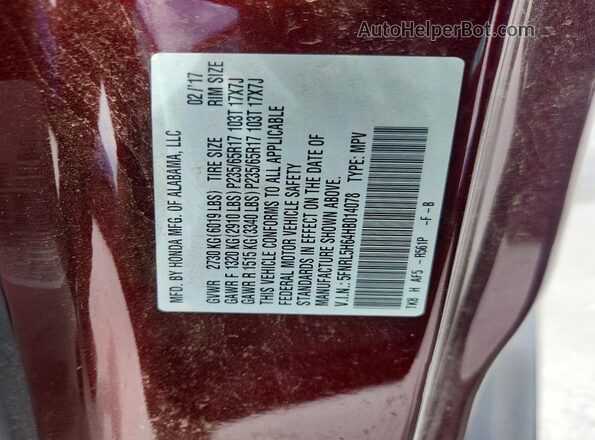 5FNRL5H64HB014078 2017 HONDA ODYSSEY Burgundy VIN sticker view