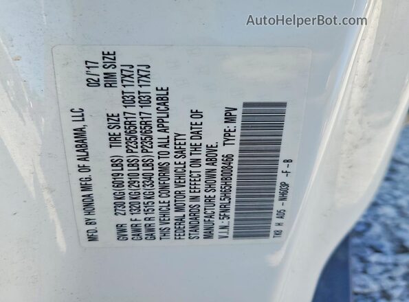5FNRL5H65HB008466 2017 HONDA ODYSSEY White 
