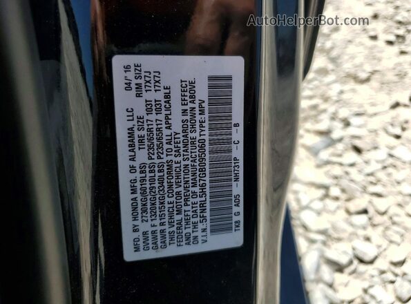 5FNRL5H67GB095060 2016 HONDA ODYSSEY Black 