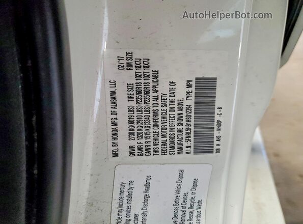 5FNRL5H91HB012394 2017 HONDA ODYSSEY White VIN sticker view