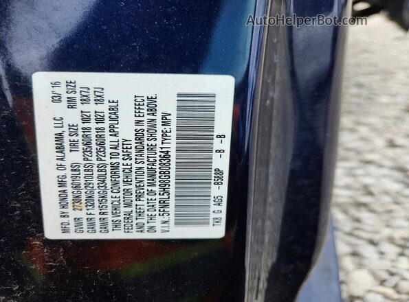 5FNRL5H98GB083641 2016 HONDA ODYSSEY Blue 