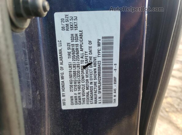 5FNRL6H22MB008423 2021 HONDA ODYSSEY Blue VIN კოდის სტიკერის ხედი