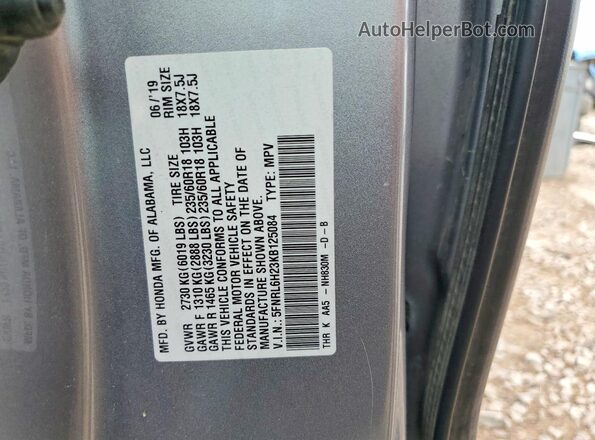 5FNRL6H23KB125084 2019 HONDA ODYSSEY Silver Vista de la etiqueta del VIN