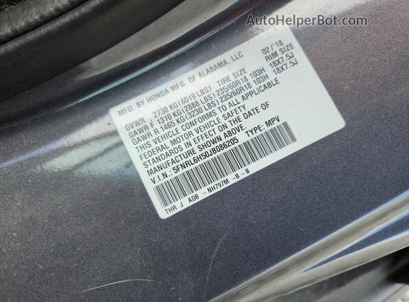5FNRL6H50JB086205 2018 HONDA ODYSSEY Gray Widok komory silnika