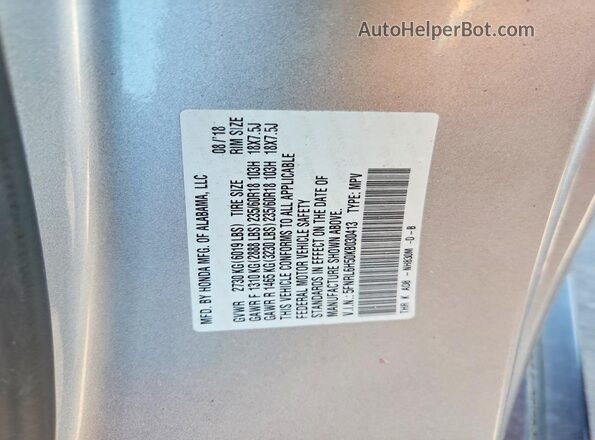 5FNRL6H50KB030413 2019 HONDA ODYSSEY Silver Vista de la etiqueta del VIN