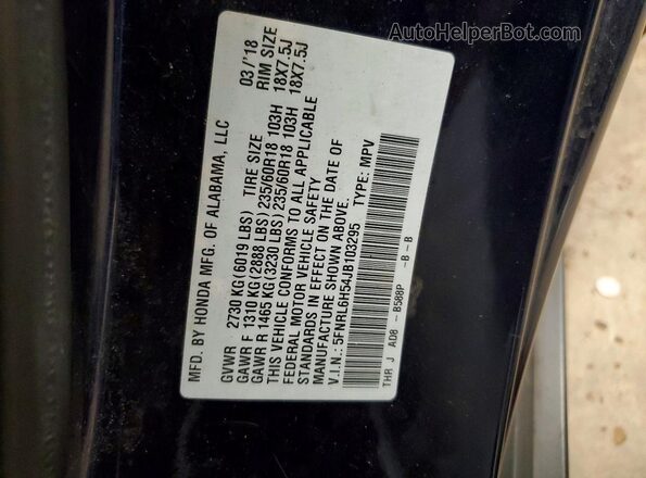5FNRL6H54JB103295 2018 HONDA ODYSSEY Blue 360 interior view