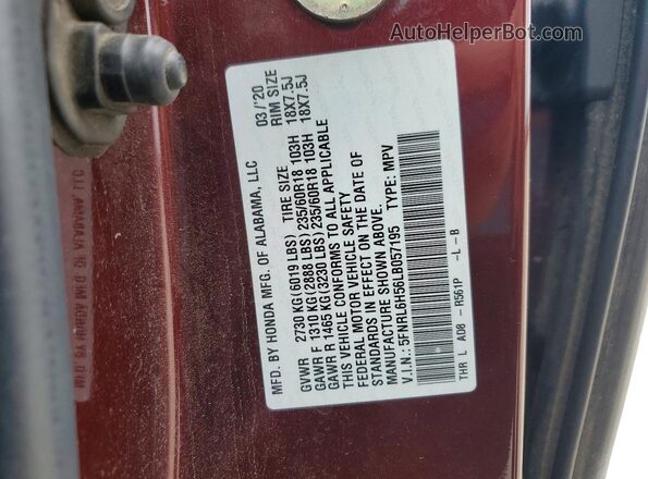 5FNRL6H56LB057195 2020 HONDA ODYSSEY Maroon VIN sticker view