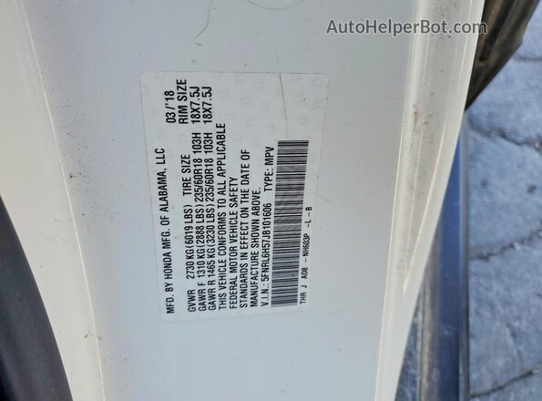 5FNRL6H57JB101606 2018 HONDA ODYSSEY White 