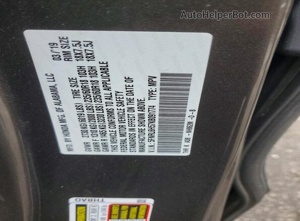 5FNRL6H57KB091774 2019 HONDA ODYSSEY Gray 