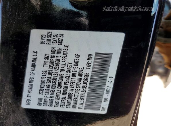 5FNRL6H59LB062665 2020 HONDA ODYSSEY Black Вид наклейки з VIN-кодом