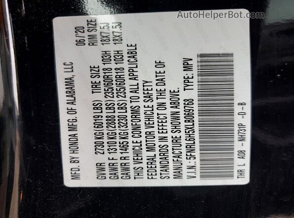 5FNRL6H5XLB069768 2020 HONDA ODYSSEY Black 