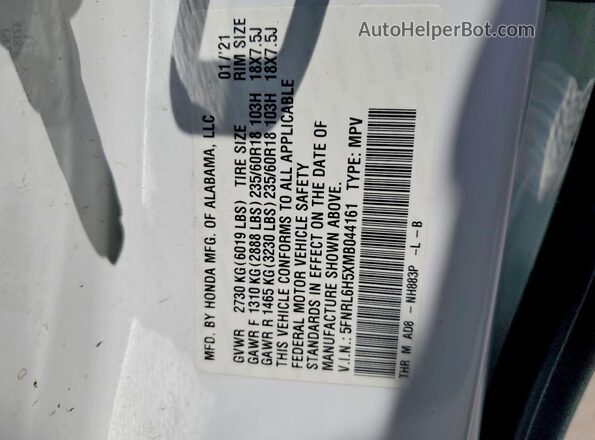 5FNRL6H5XMB044161 2021 HONDA ODYSSEY White 