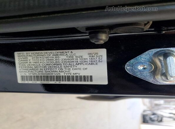 5FNRL6H60SB081225 2025 HONDA ODYSSEY Black 