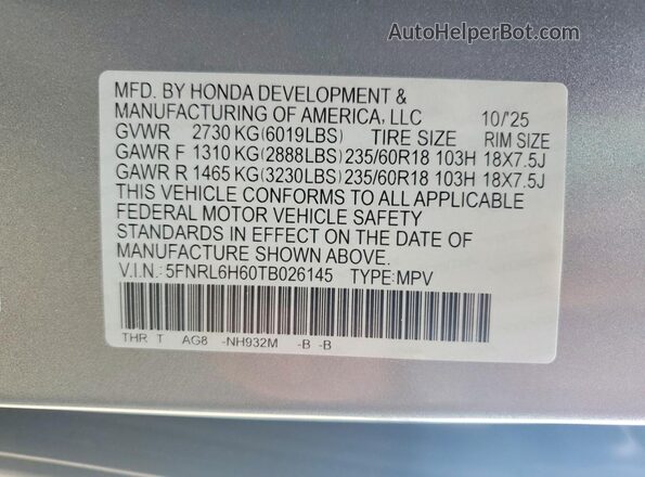 5FNRL6H60TB026145 2026 HONDA ODYSSEY Silver 