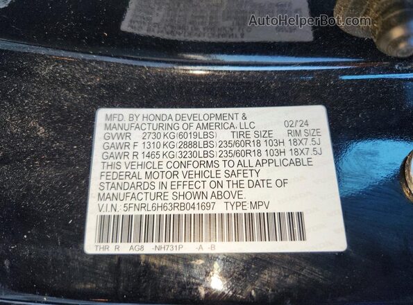 5FNRL6H63RB041697 2024 HONDA ODYSSEY Black 