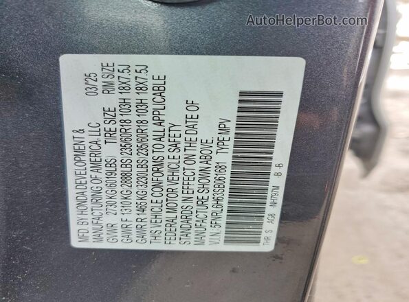 5FNRL6H63SB061681 2025 HONDA ODYSSEY Серый 