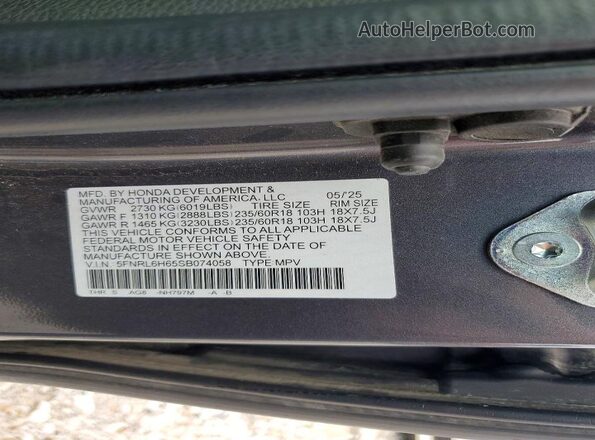 5FNRL6H65SB074058 2025 HONDA ODYSSEY Gray 