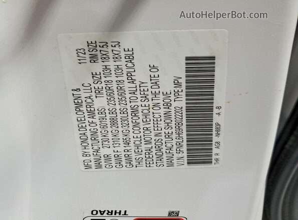 5FNRL6H69RB022202 2024 HONDA ODYSSEY White 
