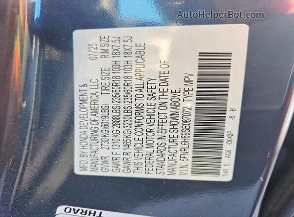 5FNRL6H69SB087072 2025 HONDA ODYSEY Gray 