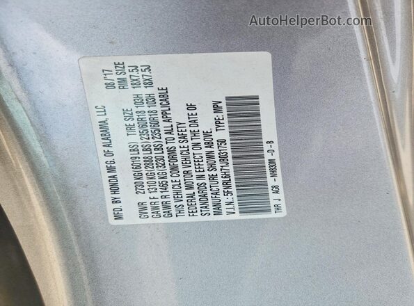 5FNRL6H71JB031750 2018 HONDA ODYSSEY Silver სალონის 360-გრადუსიანი ხედი