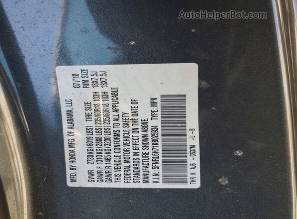 5FNRL6H71KB025934 2019 HONDA ODYSSEY Gray 