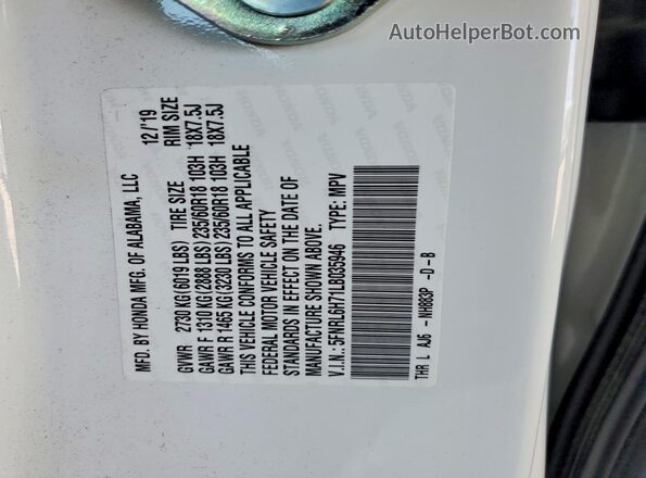 5FNRL6H71LB035946 2020 HONDA ODYSSEY White Vista de la etiqueta del VIN