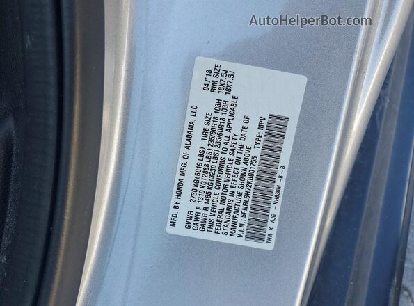 5FNRL6H72KB001755 2019 HONDA ODYSSEY Silver 