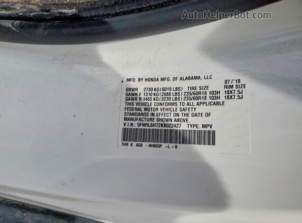 5FNRL6H72KB022427 2019 HONDA ODYSSEY Two Tone 
