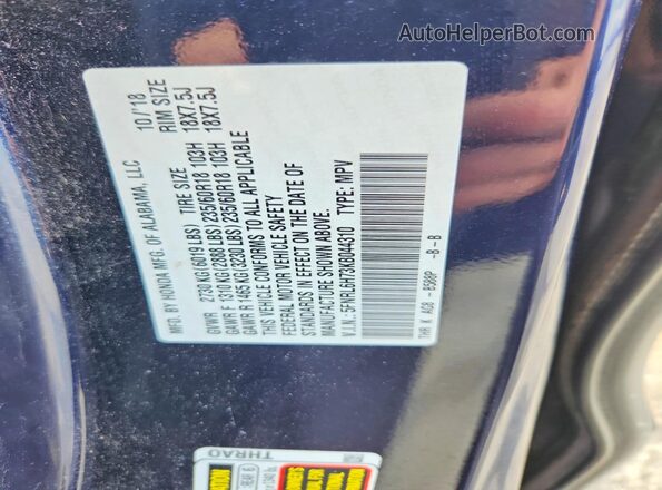 5FNRL6H73KB044310 2019 HONDA ODYSSEY Blue VIN sticker view