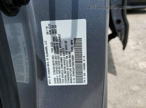 5FNRL6H73KB120091 2019 HONDA ODYSSEY Серебряный 