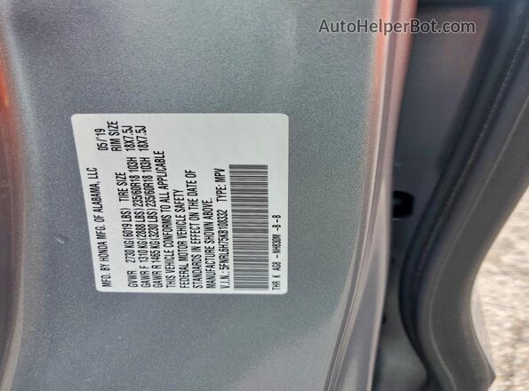 5FNRL6H75KB108332 2019 HONDA ODYSSEY Silver Вид наклейки з VIN-кодом