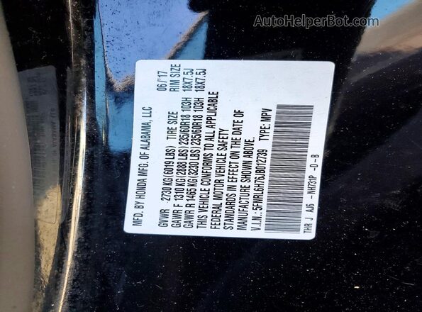 5FNRL6H76JB012739 2018 HONDA ODYSSEY Black VIN კოდის სტიკერის ხედი