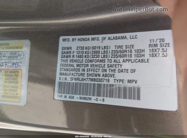 5FNRL6H77MB030719 2021 HONDA ODYSSEY Brown Widok komory silnika