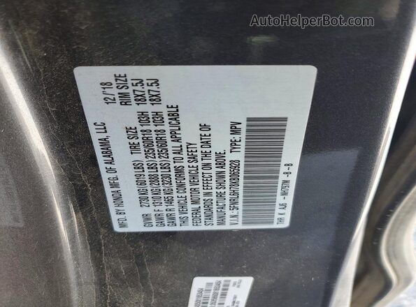 5FNRL6H78KB065928 2019 HONDA ODYSSEY Gray Vista de la etiqueta del VIN