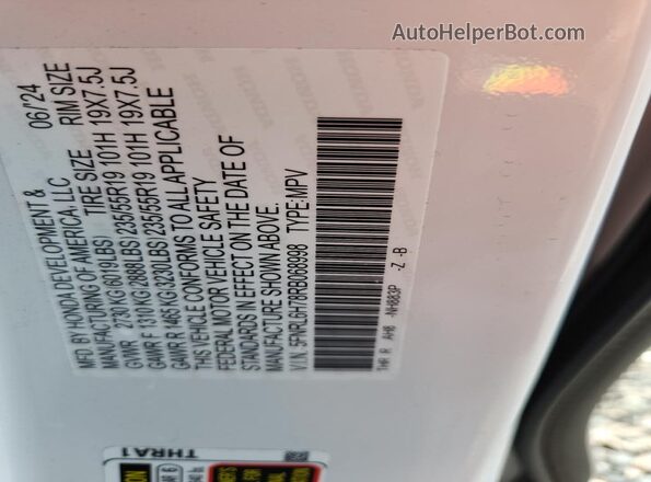5FNRL6H78RB068998 2024 HONDA ODYSSEY White VIN sticker view