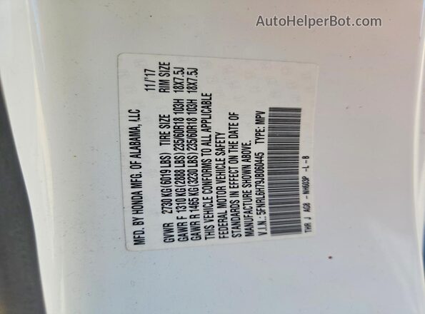 5FNRL6H79JB060445 2018 HONDA ODYSSEY White VIN sticker view