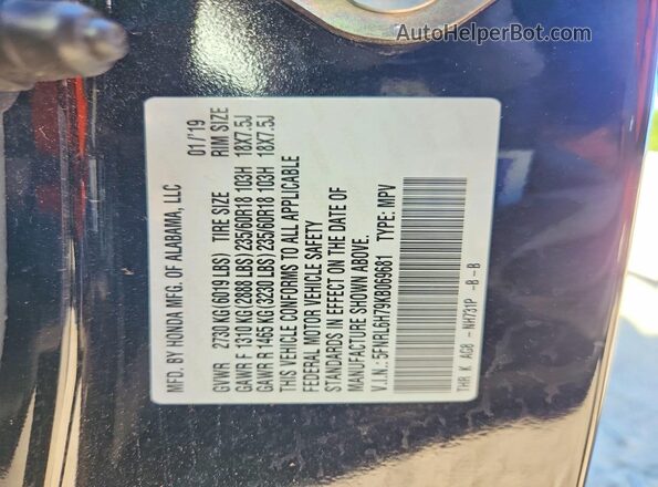 5FNRL6H79KB069681 2019 HONDA ODYSSEY Черный 