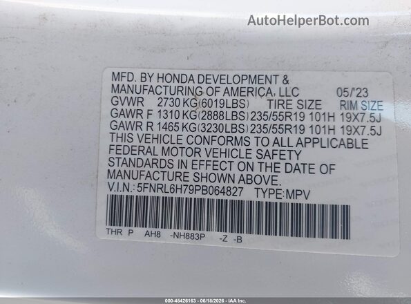 5FNRL6H79PB064827 2023 HONDA ODYSSEY White Շարժիչի բաժամունքի տեսք