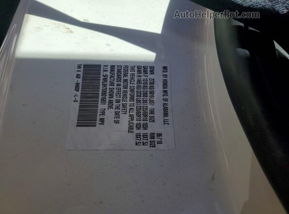 5FNRL6H7XKB016651 2019 HONDA ODYSSEY White VIN კოდის სტიკერის ხედი