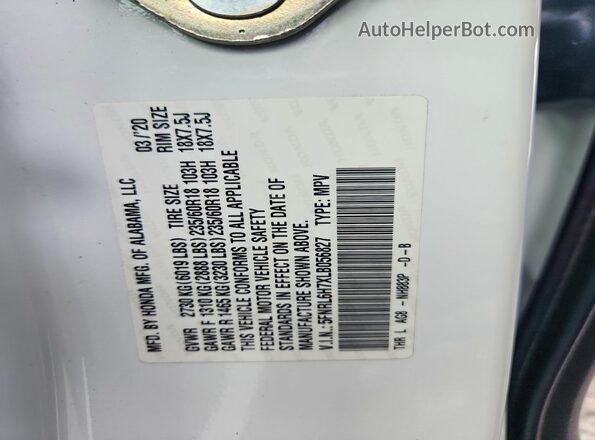 5FNRL6H7XLB056827 2020 HONDA ODYSSEY White 360 interior view