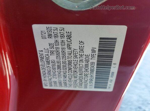 5FNRL6H7XNB034359 2022 HONDA ODYSSEY Красный 