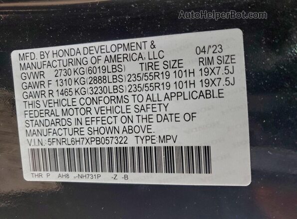 5FNRL6H7XPB057322 2023 HONDA ODYSSEY Black 