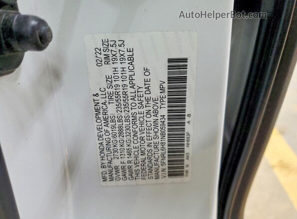 5FNRL6H81NB059434 2022 HONDA ODYSSEY White VIN կոդի պիտակի տեսք